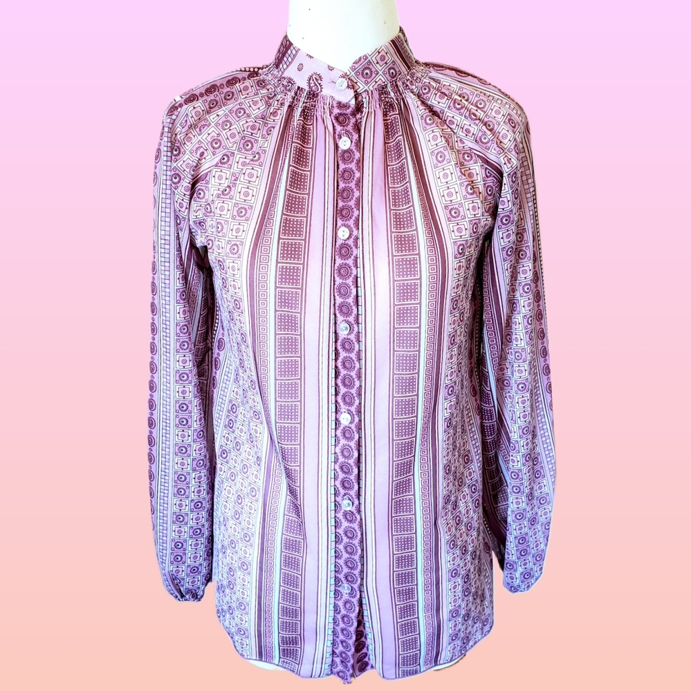 70s boho pink sheer button up blouse vintage